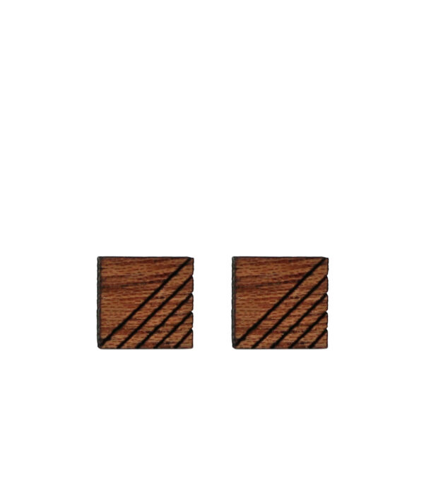 Wooden ear studs Square Oblique Lines