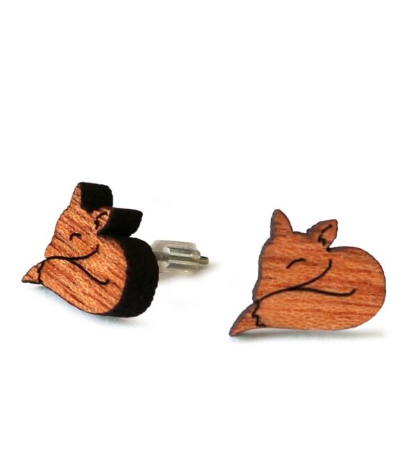 Wooden ear studs Sleeping fox - Image 2